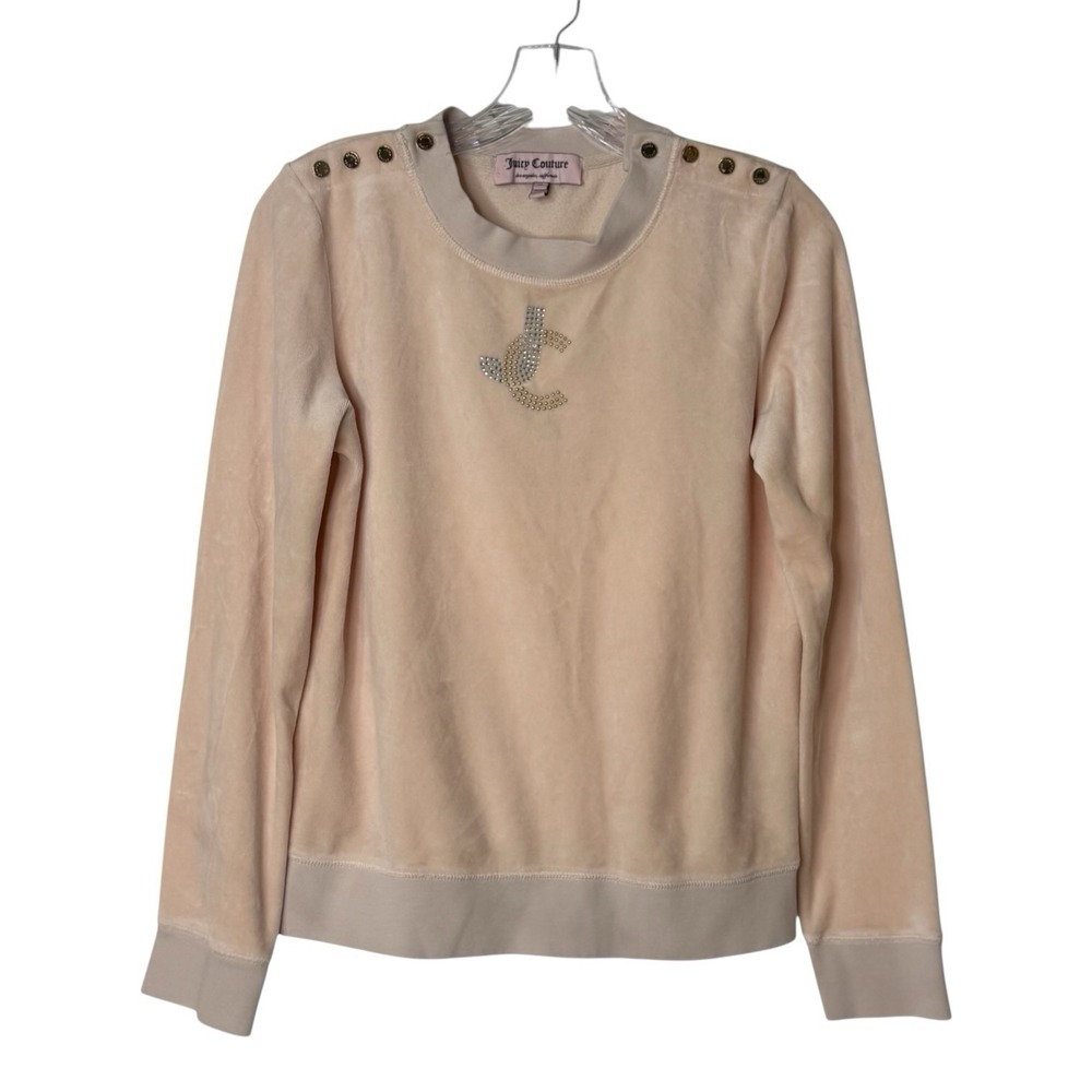 Juicy Couture Pale Pink Velour Long Sleeve Pullover Beaded JC Women‎ M
